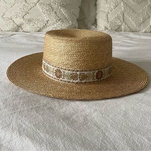 Lack of Color Boater Straw Neutral Floral Banded Hat